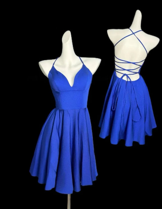 Aimishang Lovely Blue A Line Sleeveless Homecoming Dress Backless Simple Short Summer Party Dress
