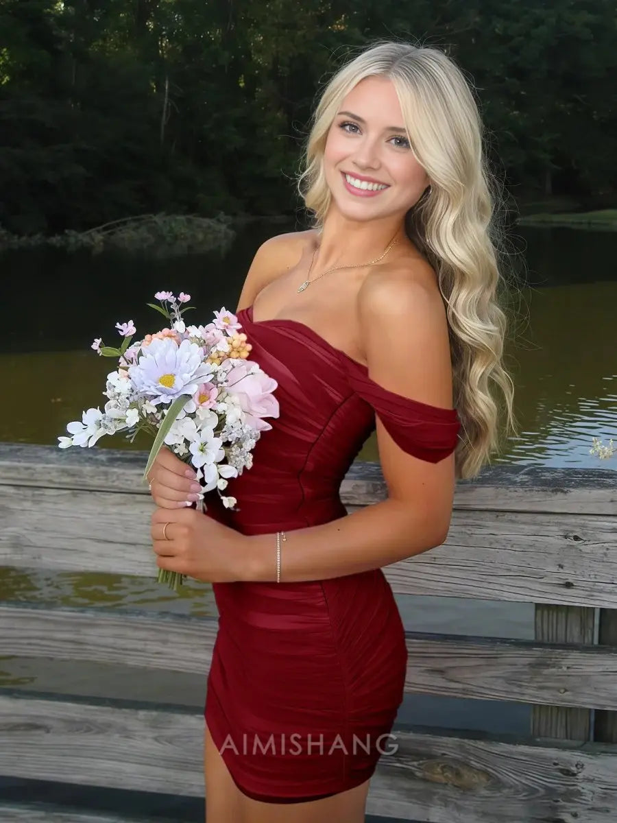 Aimishang Lovely Bodycon Off The Shoulder Homecoming Dress Sweet Birthday Party Dress Summer Holiday Mini Dress