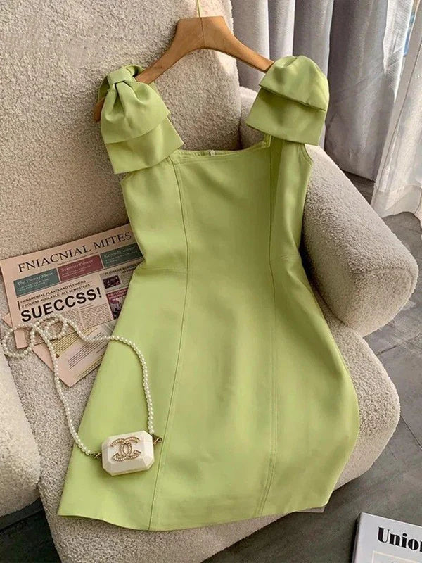 Aimishang Lovely Green Bow Straps Sleeveless Short Birthday Party Dress Cute Mini Homecoming Dress