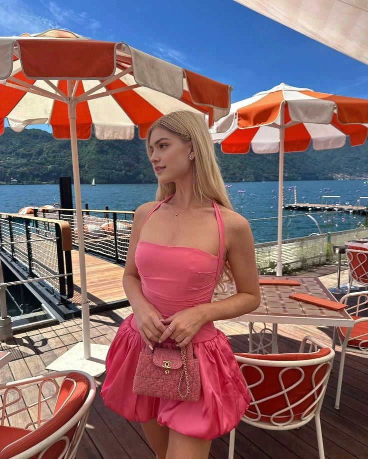 Aimishang Lovely Halter A Line Sleeveless Short Vacation Birthday Party Dress Cute Mini Homecoming Dress