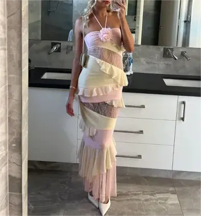 Aimishang Lovely Halter Neck Mermaid Sleeveless Birthday Party Dress Cute Long Formal Prom Dress