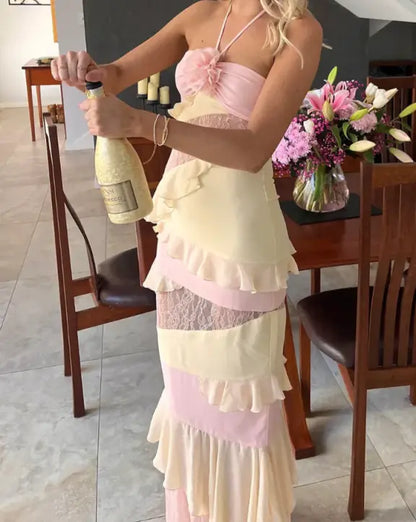Aimishang Lovely Halter Neck Mermaid Sleeveless Birthday Party Dress Cute Long Formal Prom Dress