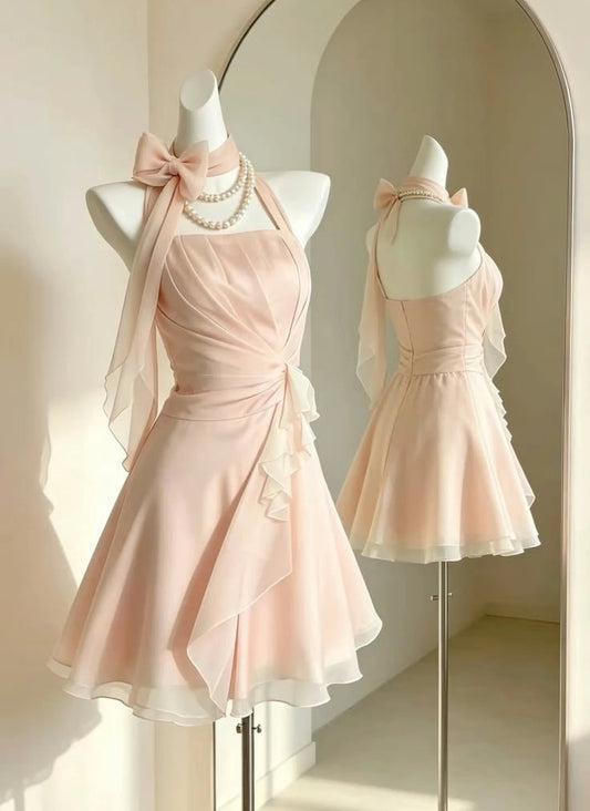 Aimishang Lovely Halter Sleeveless A Line Summer Short Homecoming Dress Cute Graduation Party Dress No With Neck accessories