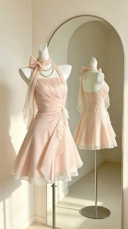 Aimishang Lovely Halter Sleeveless A Line Summer Short Homecoming Dress Cute Graduation Party Dress No With Neck accessories