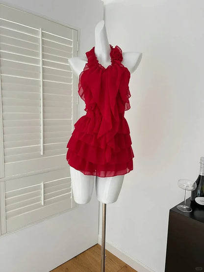 Aimishang Lovely Halter Sleeveless Ruffle Chiffon Summer Short Birthday Party Dress Charming Homecoming Dress