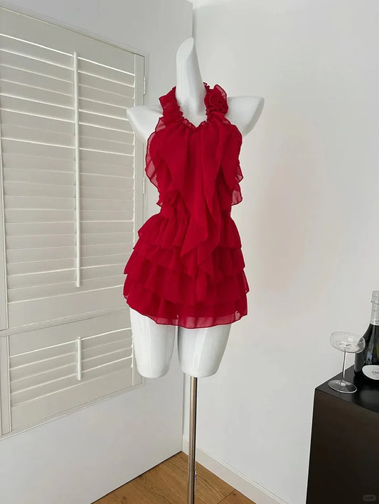 Aimishang Lovely Halter Sleeveless Ruffle Chiffon Summer Short Birthday Party Dress Charming Homecoming Dress