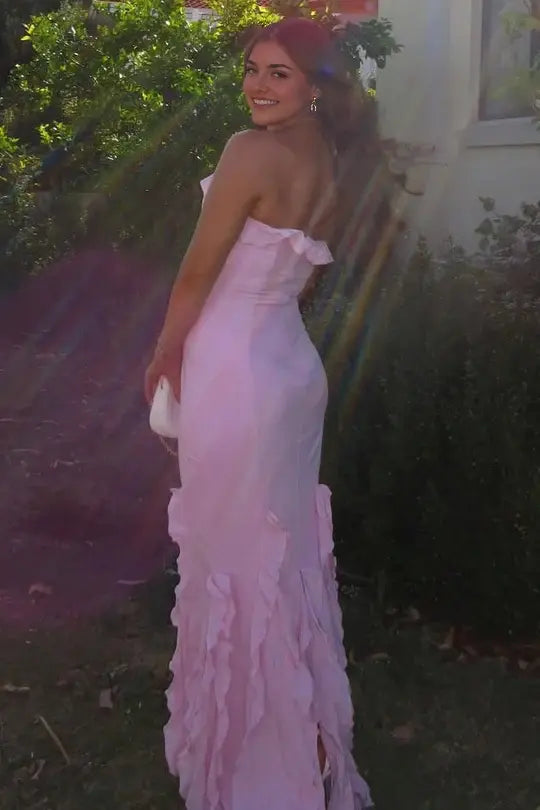 Aimishang Lovely Halter Sleeveless Ruffle Long Formal Prom Dress Elegant Wedding Guest Party Dress