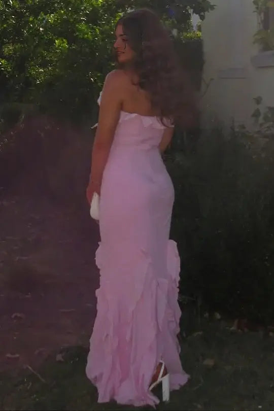 Aimishang Lovely Halter Sleeveless Ruffle Long Formal Prom Dress Elegant Wedding Guest Party Dress