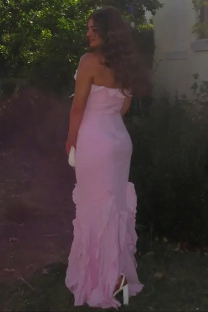 Aimishang Lovely Halter Sleeveless Ruffle Long Formal Prom Dress Elegant Wedding Guest Party Dress