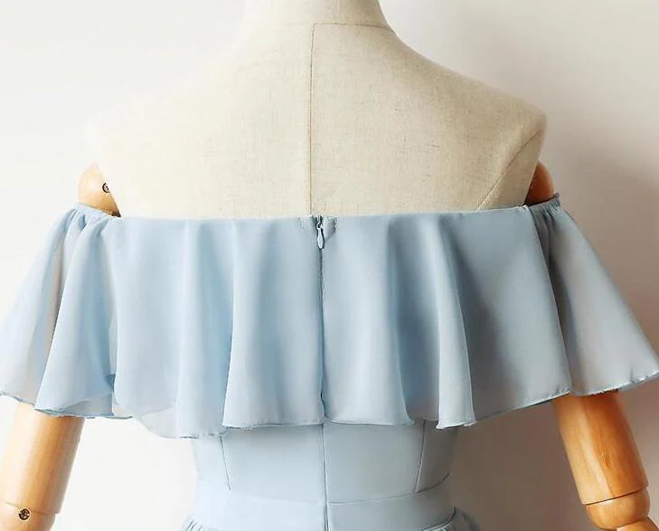 Aimishang Lovely Light Blue Off Shoulder A Line Chiffon Short Summer Party Dress Simple Homecoming Dress