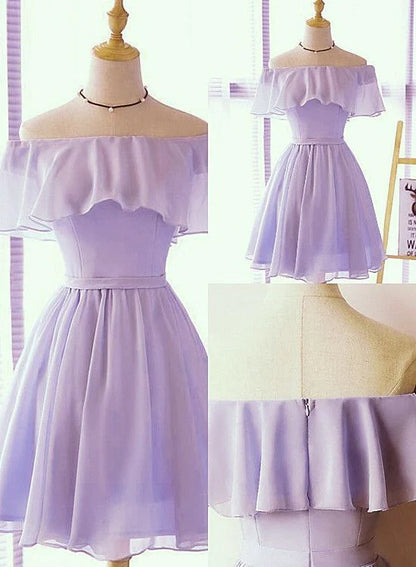 Aimishang Lovely Light Blue Off Shoulder A Line Chiffon Short Summer Party Dress Simple Homecoming Dress