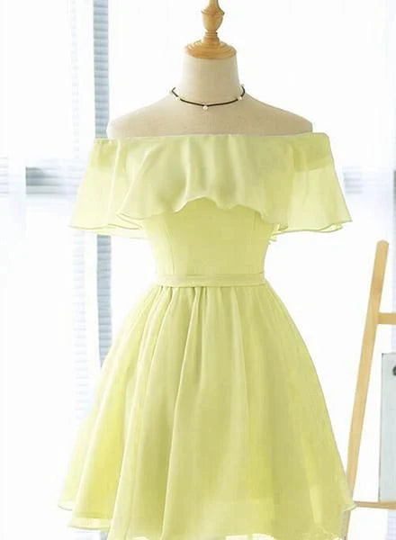 Aimishang Lovely Light Blue Off Shoulder A Line Chiffon Short Summer Party Dress Simple Homecoming Dress