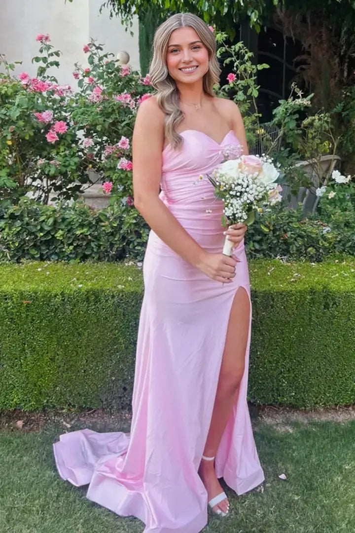 Aimishang Lovely Mermaid Sweetheart Strapless Graduation Dress Cute Long Party Prom Dress With Slit