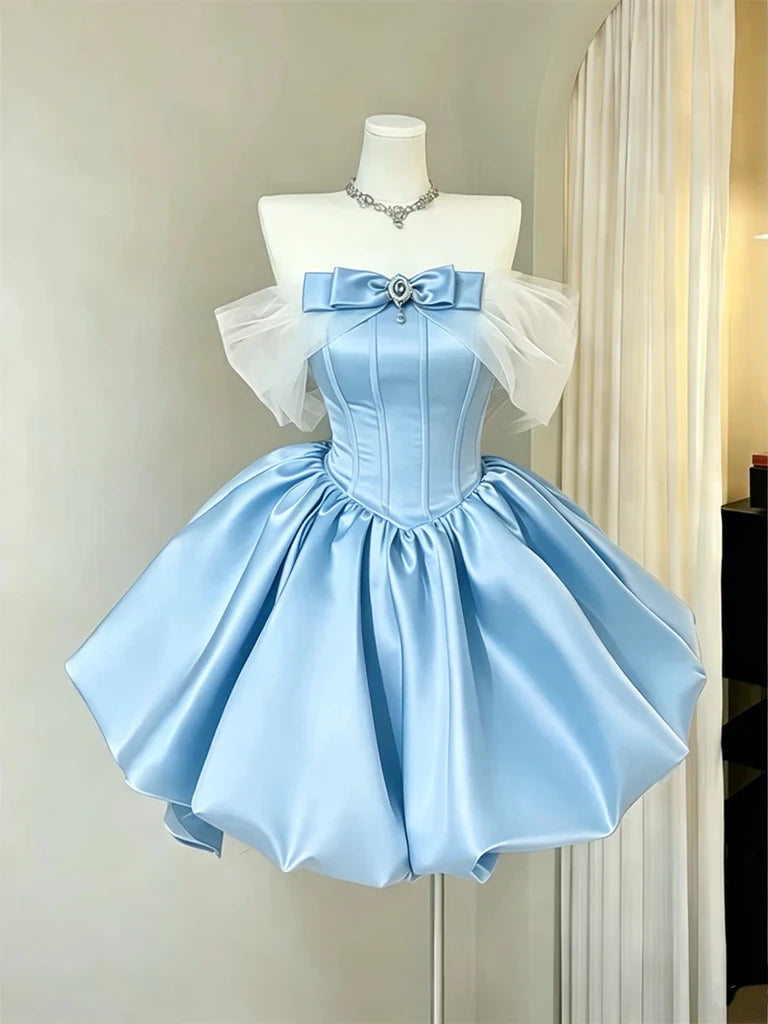 Aimishang Lovely Off the Shoulder Blue/Pink/Black Short Summer Birthday Party Dress Cute Homecoming Dress