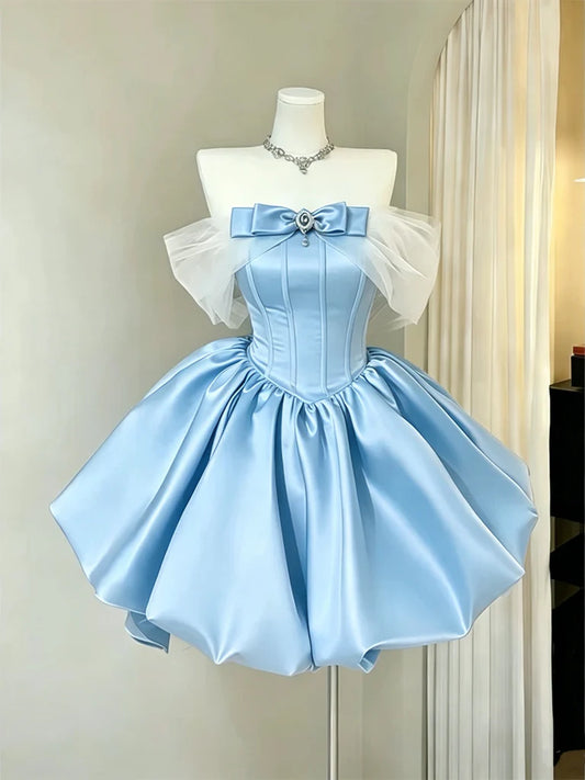 Aimishang Lovely Off the Shoulder Blue/Pink/Black Short Summer Birthday Party Dress Cute Homecoming Dress