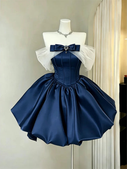 Aimishang Lovely Off the Shoulder Blue/Pink/Black Short Summer Birthday Party Dress Cute Homecoming Dress