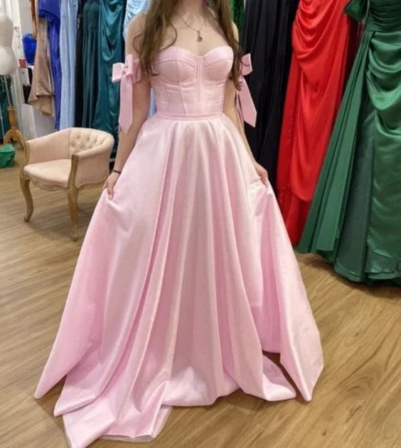 Aimishang Lovely Off the Shoulder Sweetheart Neck A Line Long Graduation Party Dress For Girls