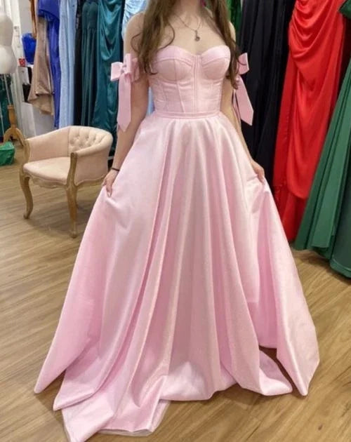 Aimishang Lovely Off the Shoulder Sweetheart Neck A Line Long Graduation Party Dress For Girls
