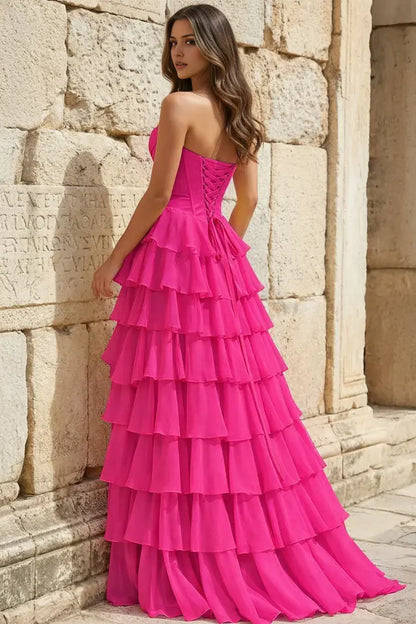 Aimishang Lovely Princess A-Line Strapless Ruffles Long Formal Prom Dress Elegant Evening Party Dress With Slit