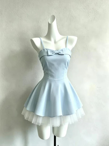 Aimishang Lovely Spaghetti Straps A Line Light Blue Short 16th Birthday Party Dress Cute Homecoming Dress With Bow
