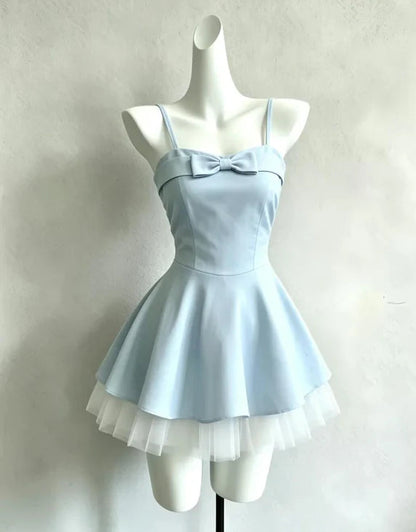 Aimishang Lovely Spaghetti Straps A Line Light Blue Short 16th Birthday Party Dress Cute Homecoming Dress With Bow