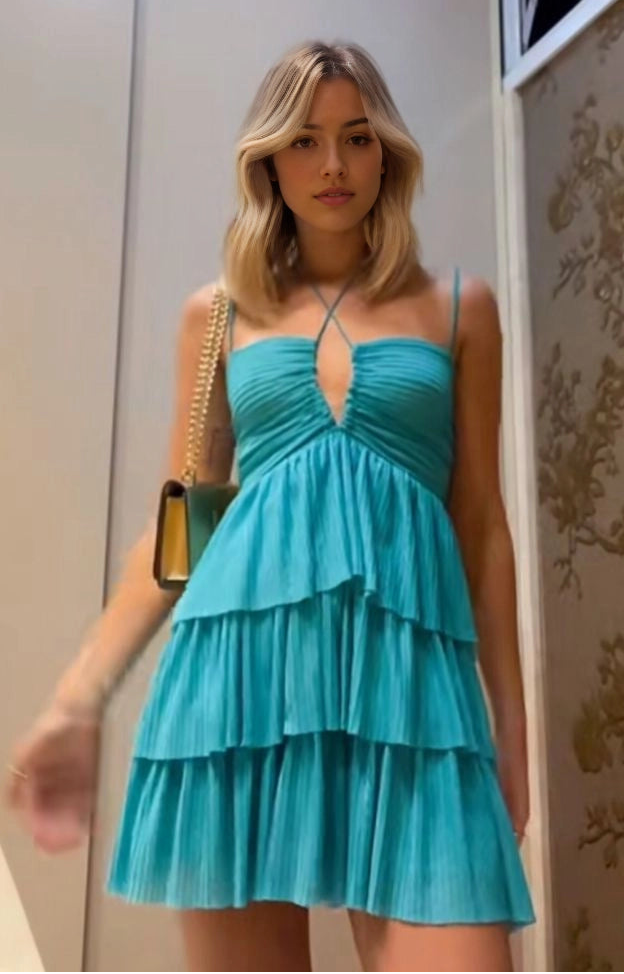 Aimishang Lovely Spaghetti Straps A Line Sleeveless Layered Short Graduation Party Dress Cute Summer Homecoming Dress