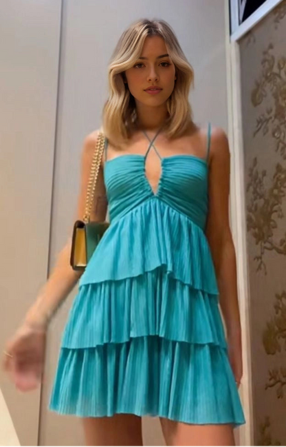 Aimishang Lovely Spaghetti Straps A Line Sleeveless Layered Short Graduation Party Dress Cute Summer Homecoming Dress