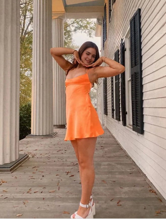 Aimishang Lovely Spaghetti Straps Sleeveless Satin Short Homecoming Dress Simple Mini Summer Party Dress