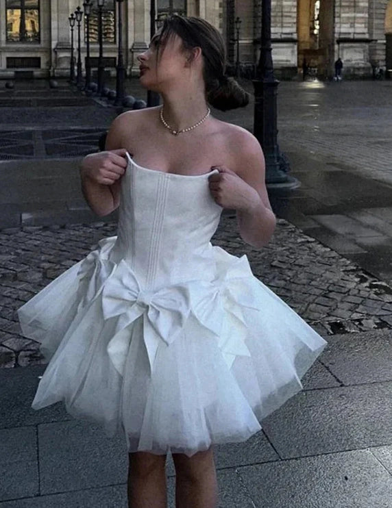 Aimishang Lovely Strapless A-Line Sleeveless Short Summer Party Prom Dress Cute Birthday Homecoming Dress With Bow