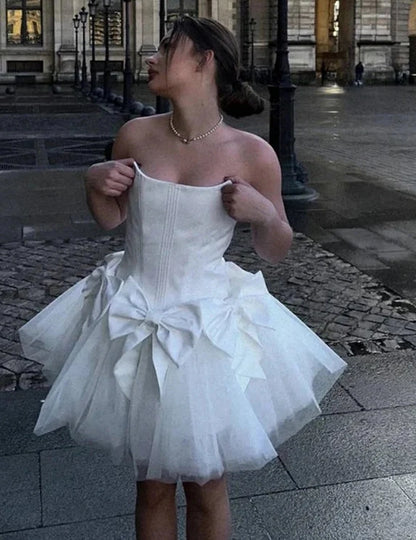 Aimishang Lovely Strapless A-Line Sleeveless Short Summer Party Prom Dress Cute Birthday Homecoming Dress With Bow