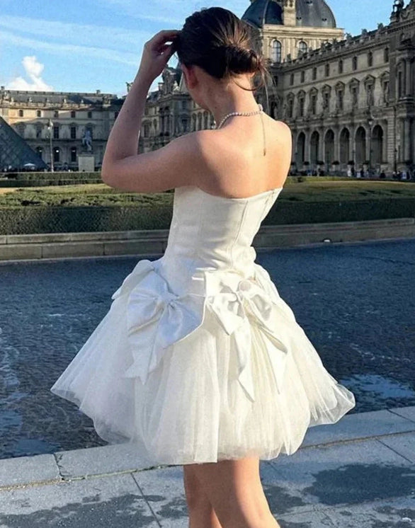 Aimishang Lovely Strapless A-Line Sleeveless Short Summer Party Prom Dress Cute Birthday Homecoming Dress With Bow