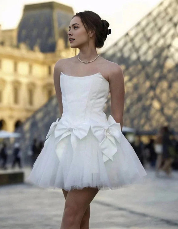 Aimishang Lovely Strapless A-Line Sleeveless Short Summer Party Prom Dress Cute Birthday Homecoming Dress With Bow