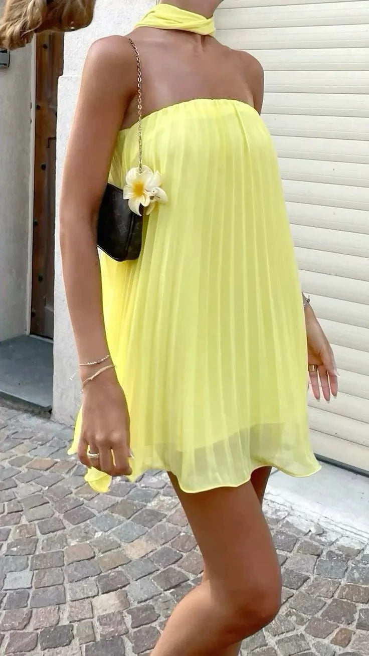 Aimishang Lovely Strapless A Line Sleeveless Chiffon Short Beach Vacation Party Dress Simple Homecoming Dress