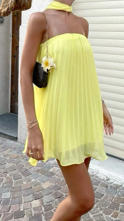 Aimishang Lovely Strapless A Line Sleeveless Chiffon Short Beach Vacation Party Dress Simple Homecoming Dress