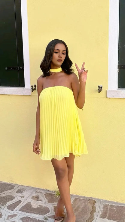Aimishang Lovely Strapless A Line Sleeveless Chiffon Short Beach Vacation Party Dress Simple Homecoming Dress