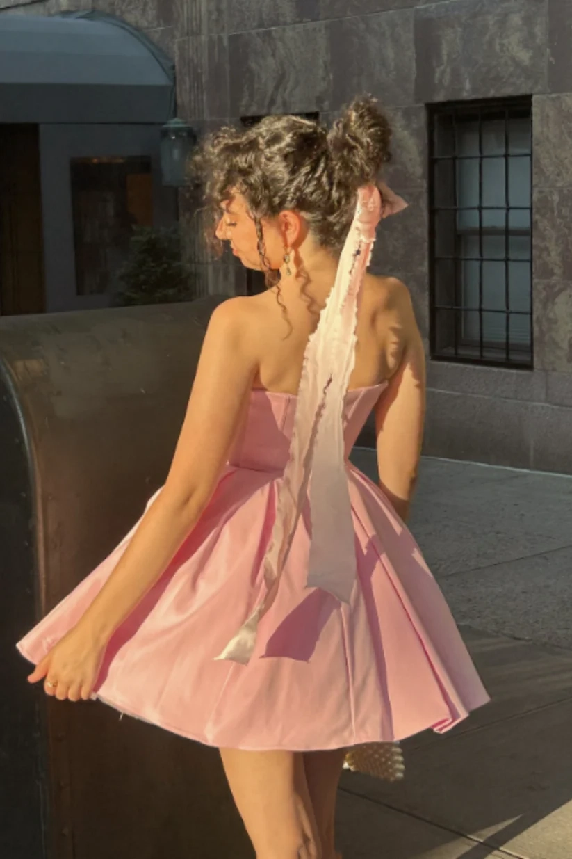 Aimishang Lovely Strapless A Line Sleeveless Short Birthday Party Dress Sweet Graduation Homecoming Dress