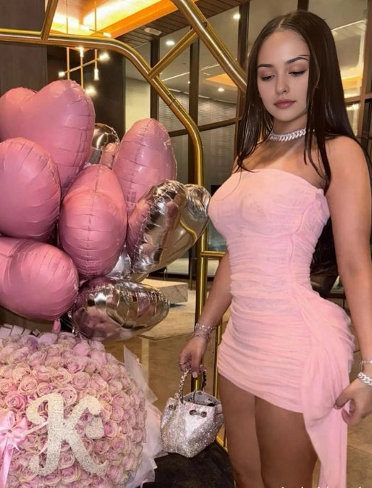 Aimishang Lovely Strapless Sheath Sleeveless Short Formal Party Dress Cute Mini Birthday Homecoming Dress