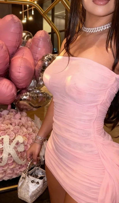 Aimishang Lovely Strapless Sheath Sleeveless Short Formal Party Dress Cute Mini Birthday Homecoming Dress