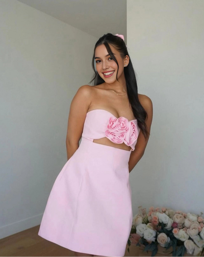 Aimishang Lovely Strapless Sweetheart Neck Sleeveless Short Graduation Party Dress Pretty Homecoming Dress With Flowers