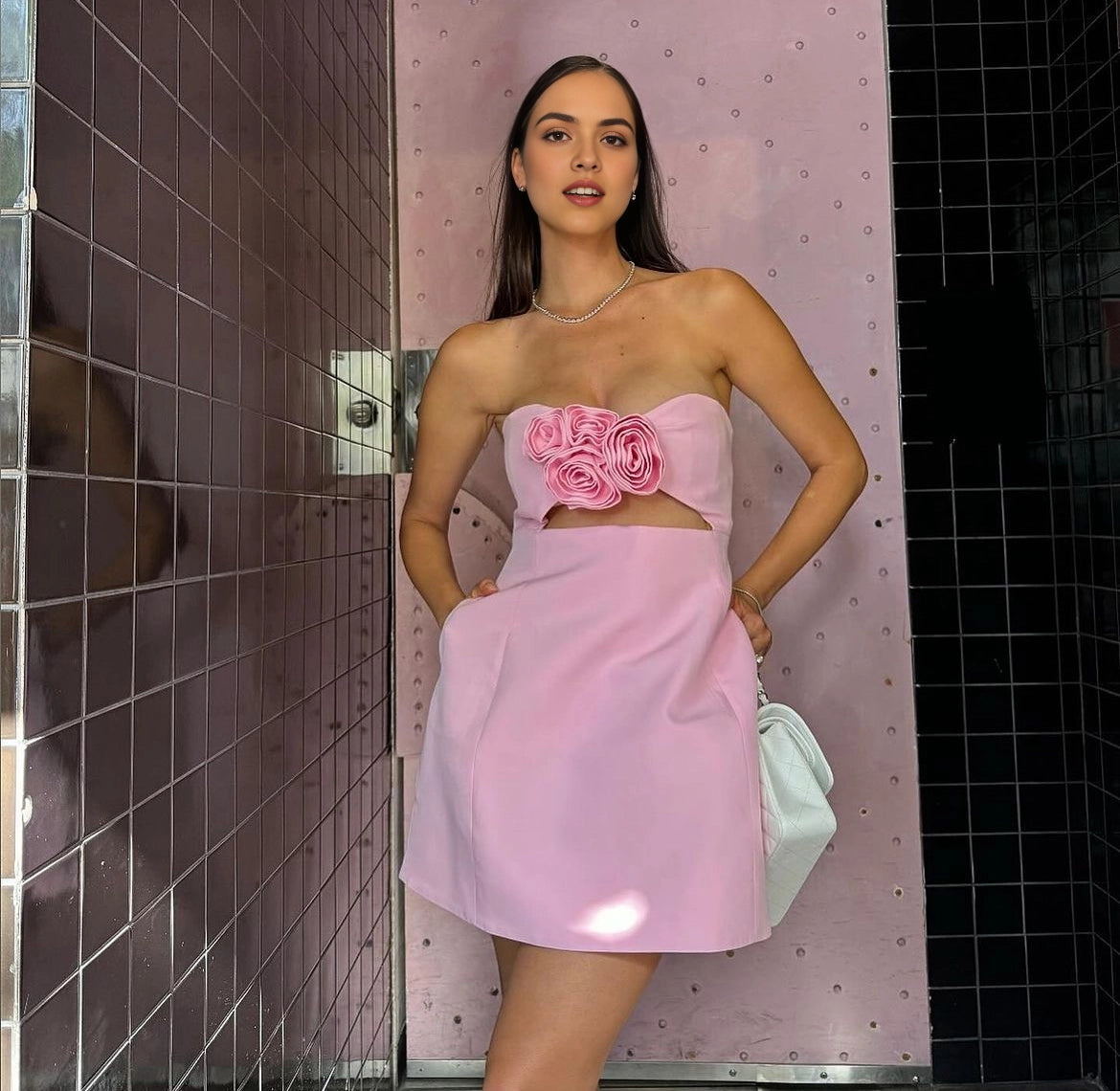 Aimishang Lovely Strapless Sweetheart Neck Sleeveless Short Graduation Party Dress Pretty Homecoming Dress With Flowers