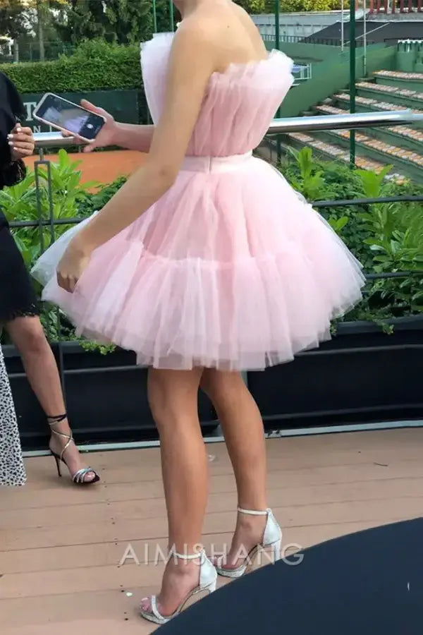 Aimishang Lovely Strapless Tiered Tulle Homecoming Dress Sweet Birthday Party Dress Short Princess Prom Dress