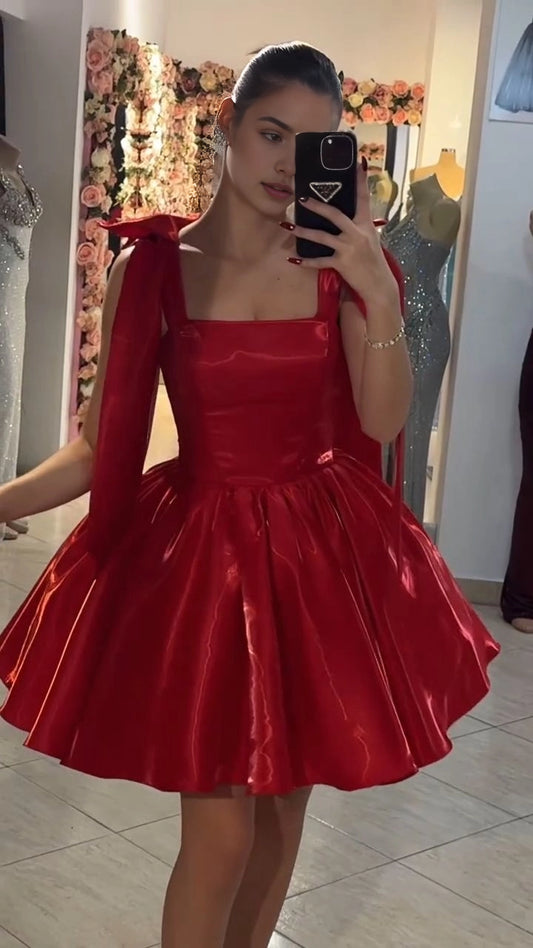 Aimishang Lovely Straps Square Neck A-Line Sleeveless Summer Short Homecoming Dress Cute Birthday Party Dress