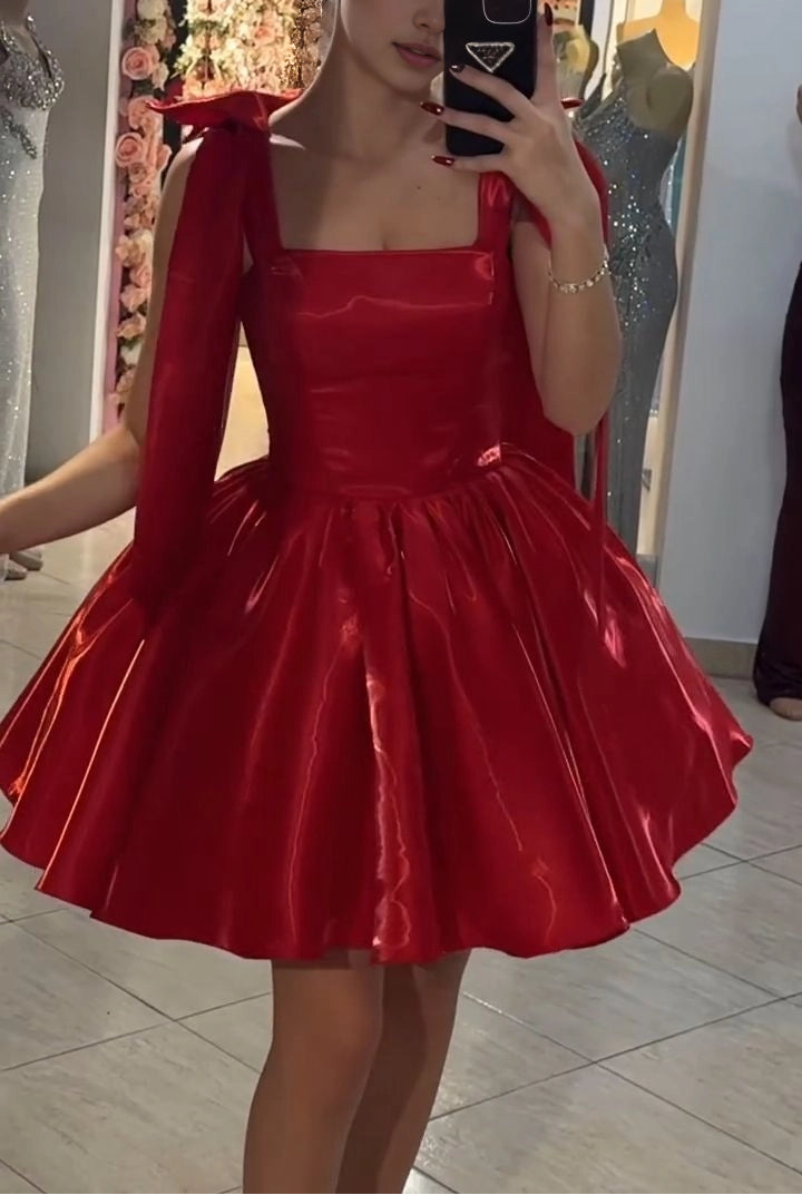 Aimishang Lovely Straps Square Neck A-Line Sleeveless Summer Short Homecoming Dress Cute Birthday Party Dress