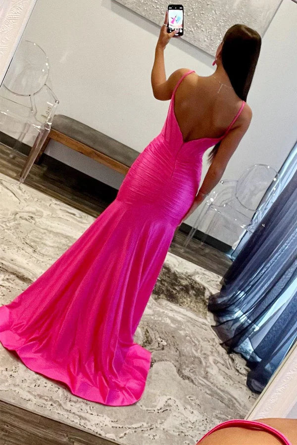 Wholesale Elegant Mermaid Evening Dress Scoop Neck Satin Prom Dress with Slit