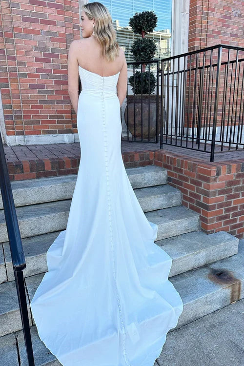 Wholesale Elegant White Satin Strapless Mermaid Long Wedding Dress