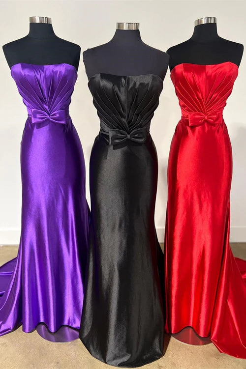 Wholesale Elegant Red Evening Dress Strapless Bow Mermaid Long Prom Dress