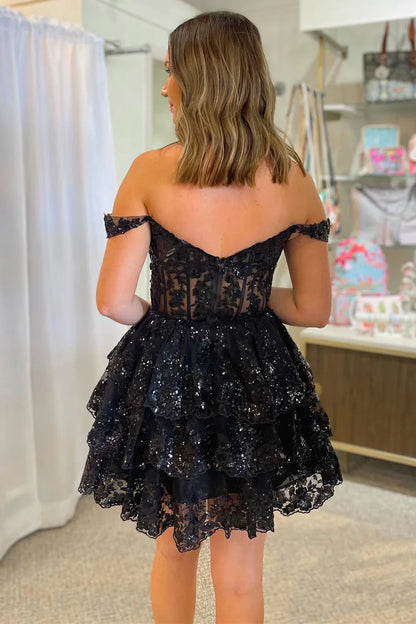 Aimishang A Line Off the Shoulder Sparkly Homecoming Dress Sweetheart Birthday Party Dress Graduation Dress Short Prom Dress