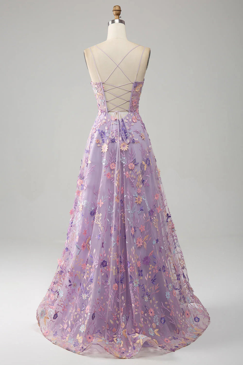 Aimishang Elegant A-Line Spaghetti Straps Long Prom Dress with Appliques Blue Flower Charming Evening Party Dress