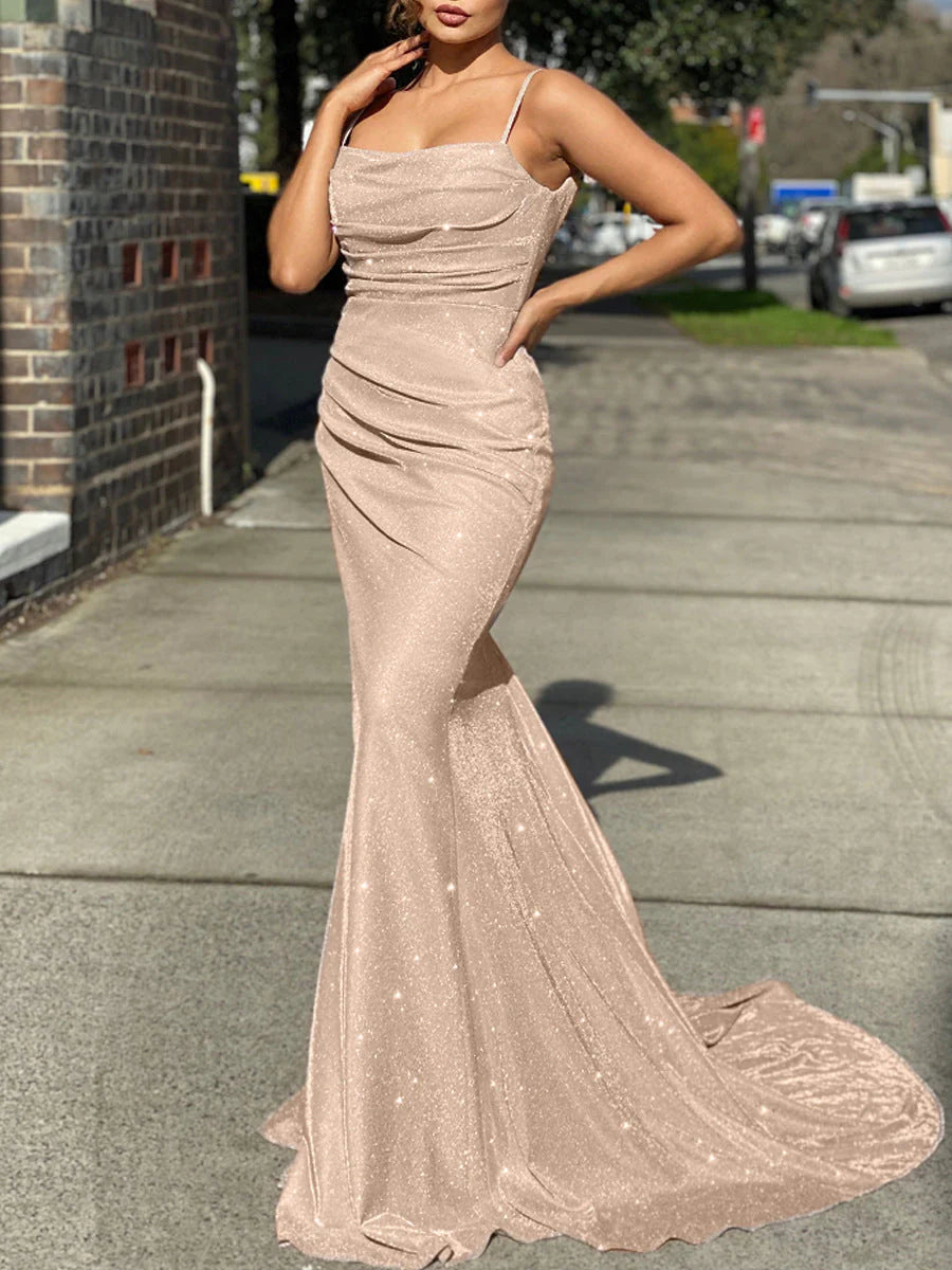 Wholesale Evening Dresses Mermaid Open Back Prom Dresses Polyester Floor Length