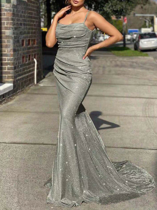 Wholesale Evening Dresses Mermaid Open Back Prom Dresses Polyester Floor Length